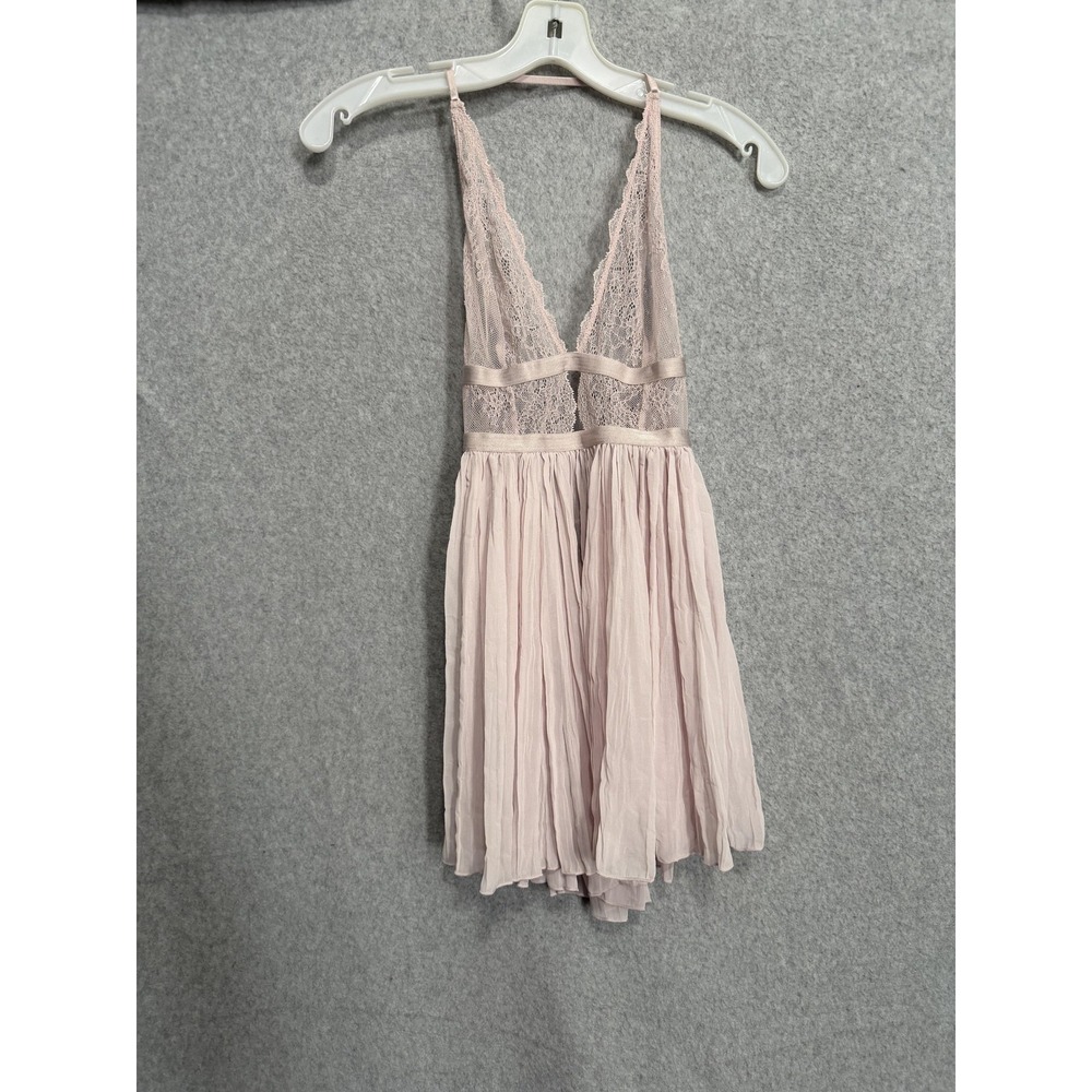 Victoria's Secret Babydoll Womens XS Pink Lace Pleated Sheer Chemise Gown